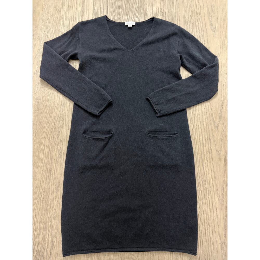 Garnet Hill 100% Cashmere Sweater Dress Women’s Small Black Long Sleeve V Neck